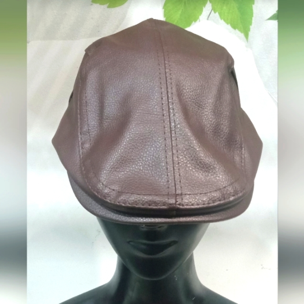 Brown Leatherette Newsboy Cap